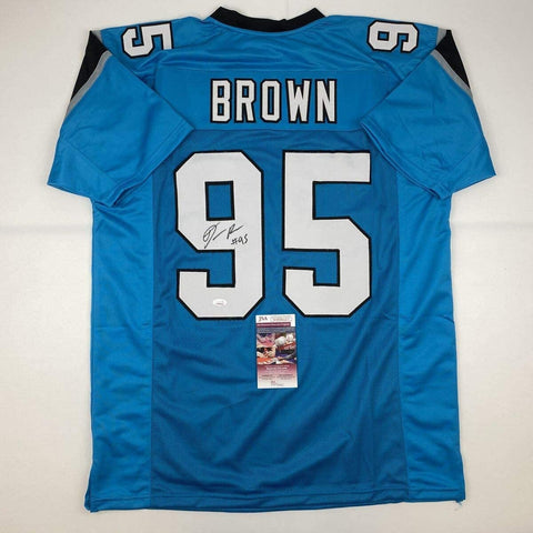Autographed/Signed DERRICK BROWN Carolina Blue Football Jersey JSA COA Auto