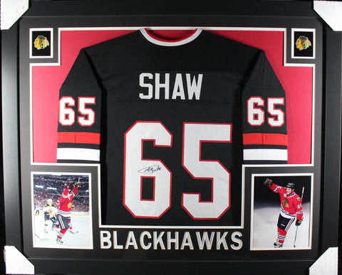 Corey Crawford Signed Blackhawks 35x43 Custom Framed Jersey (JSA COA) 2X  Champ