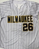 AARON ASHBY Signed Custom Replica Brewers Pinstripe Jersey AUTO - BAS