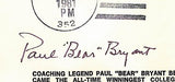 Paul "Bear" Bryant HOF Signed/Autographed FDC Envelope Alabama 1981 PSA 213998
