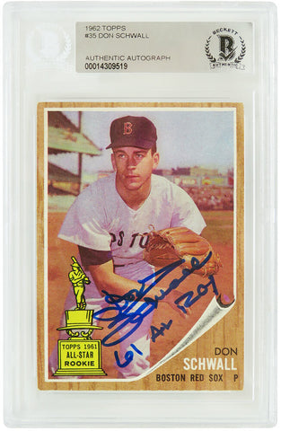 Don Schwall Autographed Red Sox 1962 Topps Card #35 w/61 ROY - (Beckett)
