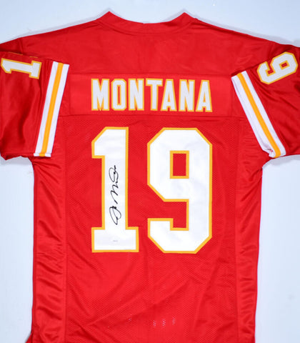 Joe Montana Autographed Red Pro Style Jersey- JSA W *Black