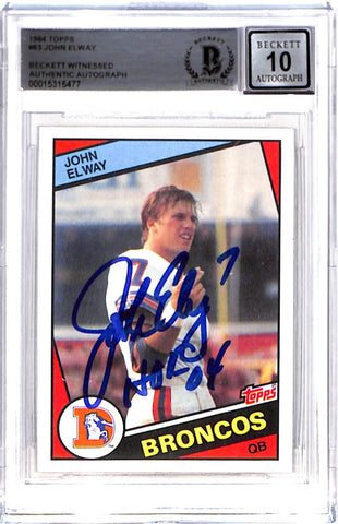 John Elway Signed 1984 Topps #63 Trading Card HOF Beckett 38774