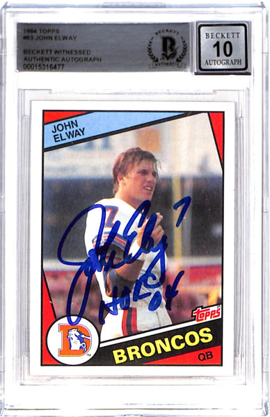 John Elway Signed 1984 Topps #63 Trading Card HOF Beckett 38774