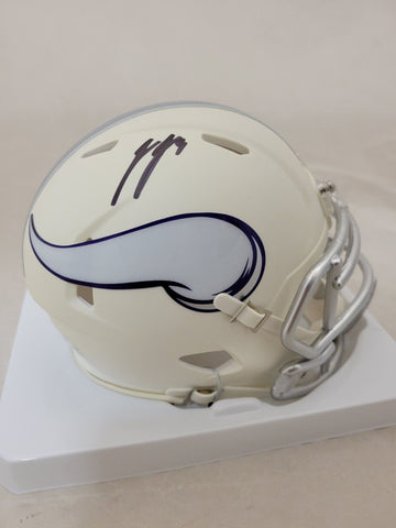 JJ MCCARTHY SIGNED MINNESOTA VIKINGS WHITE WARRIOR SPEED MINI HELMET BECKETT QR