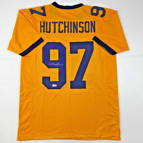 Aidan Hutchinson Signed Michigan Wolverines Throwback Jersey (Beckett) Def. End