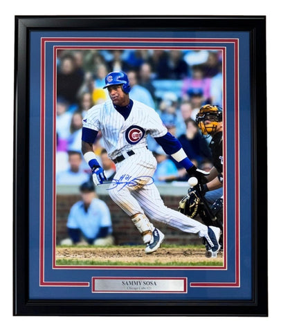 Sammy Sosa Signed Framed 16x20 Chicago Cubs White Jersey Photo BAS