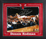 Bulls Dennis Rodman Signed 16x20 Framed Horizontal Diving Photo BAS Witnessed