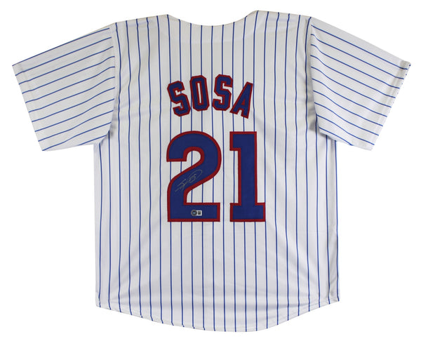 Sammy Sosa Authentic Signed White Pinstripe Pro Style Jersey BAS Witnessed