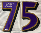 Jonathan Ogden Baltimore Signed White Stat Football Jersey HOF 13 JSA ITP