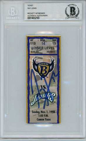 Ray Lewis Signed Baltimore Ravens Ticket 11/1/98 vs Jaguars BAS Slab 39452