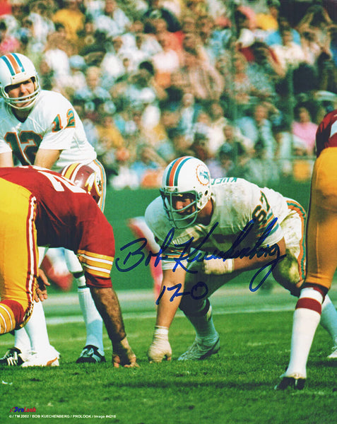 Bob Kuechenberg Signed Miami Dolphins Stance 8x10 Photo w/17-0 - (SCHWARTZ COA)