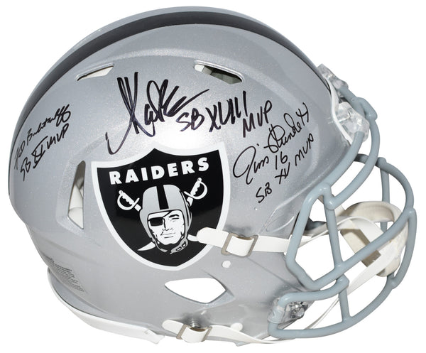 MARCUS ALLEN JIM PLUNKETT FRED BILETNIKOFF SIGNED OAKLAND RAIDERS SB MVP HELMET