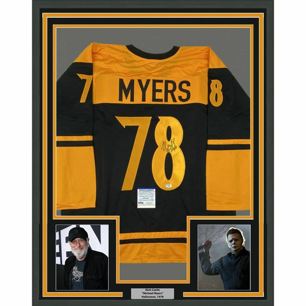 FRAMED Autographed/Signed NICK CASTLE 33x42 Halloween Black Jersey PSA/DNA COA