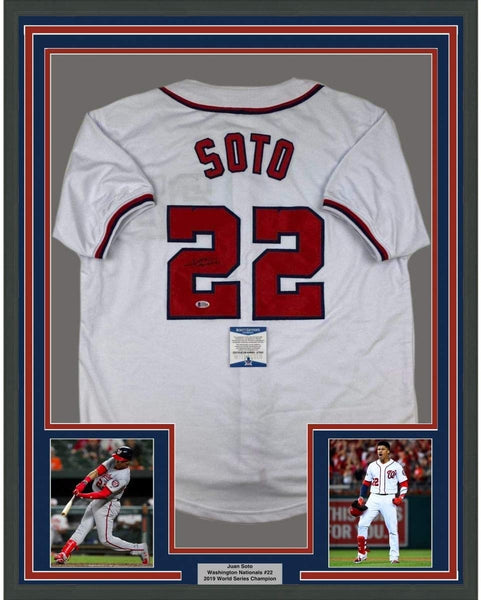 Framed Autographed/Signed Juan Soto 35x39 Washington White Jersey BAS COA