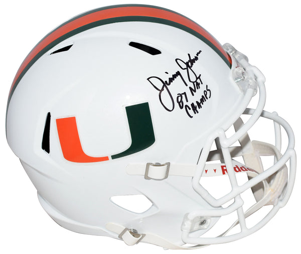 JIMMY JOHNSON SIGNED MIAMI HURRICANES FULL SIZE SPEED HELMET W/ 87 NAT CHAMPS