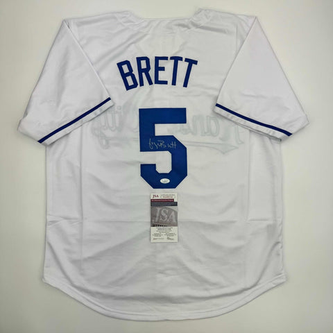 Autographed/Signed George Brett Kansas City White Baseball Jersey JSA COA