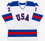Mike Eruzione USA Signed White Hockey Jersey JSA QR