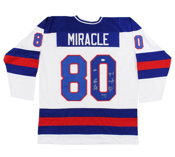 Multi-Signed 1980 USA Custom White Miracle On Ice Jersey with 7 Signatures