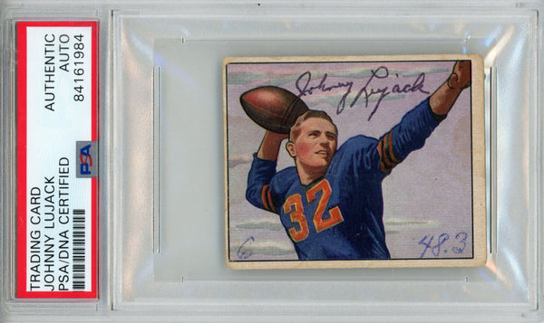 Johnny Lujack Signed 1950 Bowman #26 Gum Trading Card PSA Slab 42636