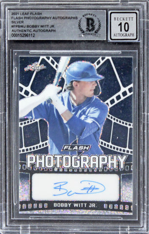 Bobby Witt Jr. Signed 2021 Leaf Flash Photo Silver #75/99 Card Auto 10! BAS Slab