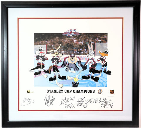 Sakic, Bourque, Skoula, Blake, Hejduk, etc. Autographed Looney Tunes Lithograph