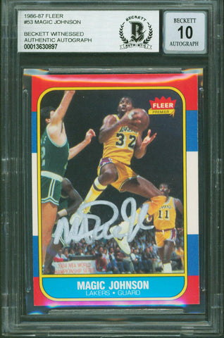 Lakers Magic Johnson Authentic Signed 1986 Fleer #53 Card Auto 10! BAS Slabbed