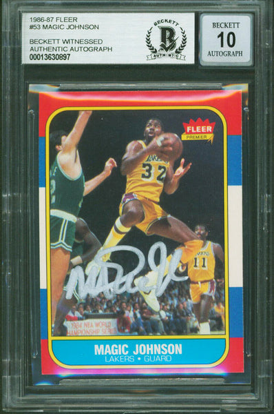 Lakers Magic Johnson Authentic Signed 1986 Fleer #53 Card Auto 10! BAS Slabbed