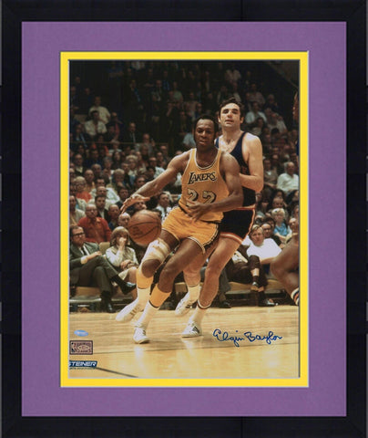 Framed Elgin Baylor Signed Los Angeles Lakers 16" x 20" vs. Knicks Photograph