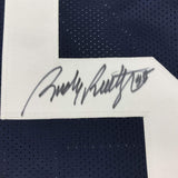 Framed Signed Rudy Ruettiger 35x39 Notre Dame Stat Jersey JSA COA