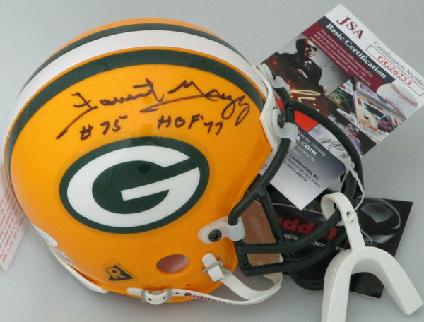 Packers FORREST GREGG Signed Riddell Metal Mini Helmet AUTO w/ #75 & HOF 77 JSA