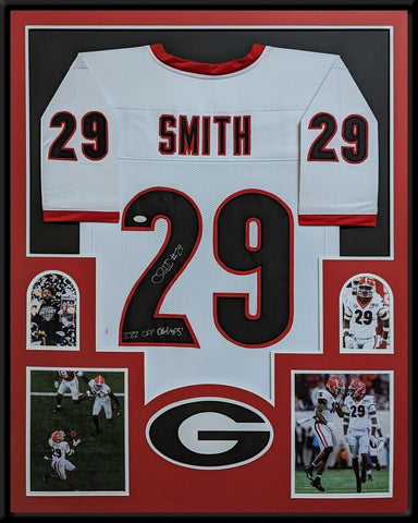 FRAMED GEORGIA BULLDOGS CHRIS SMITH AUTOGRAPHED SIGNED INSCRIBED JERSEY JSA COA