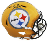 Steelers T.J. Watt Signed Yellow Full Size Speed Rep Helmet W/ Case BAS Witness