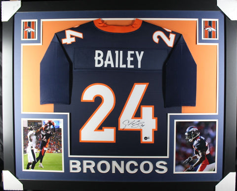 Champ Bailey Autographed/Signed Pro Style Framed Blue XL Jersey Beckett 40126