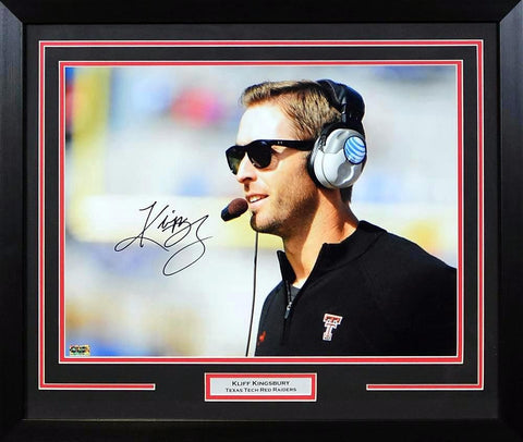 KLIFF KINGSBURY SIGNED TEXAS TECH RED RAIDERS 16x20 FRAMED PHOTO COA