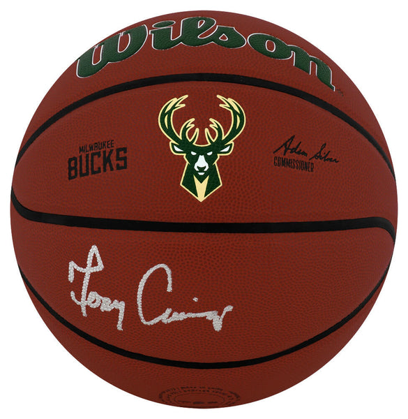 Terry Cummings Signed Bucks Logo Wilson Alliance NBA Basketball - (SCHWARTZ COA)