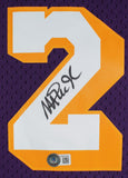 Lakers Magic Johnson Signed 1984-85 M&N HWC Swingman Purple Framed Jersey BAS W