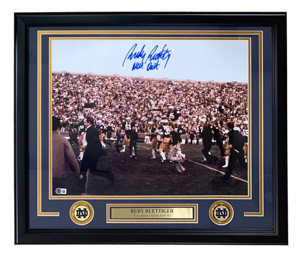 Rudy Ruettiger Signed Framed 16x20 Notre Dame Photo Never Quit BAS