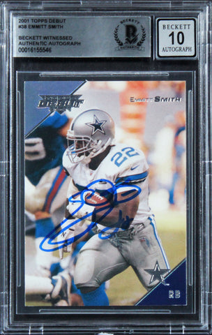 Cowboys Emmitt Smith Signed 2001 Topps Debut #38 Card Auto 10! BAS Slabbed