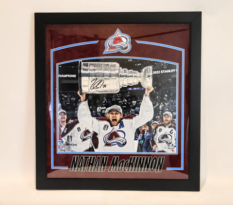 Nathan MacKinnon Stanley Cup Champion Signed 16x20 Photo Burgandy Background