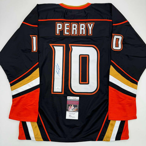 Autographed/Signed Corey Perry Anaheim Black Hockey Jersey JSA COA
