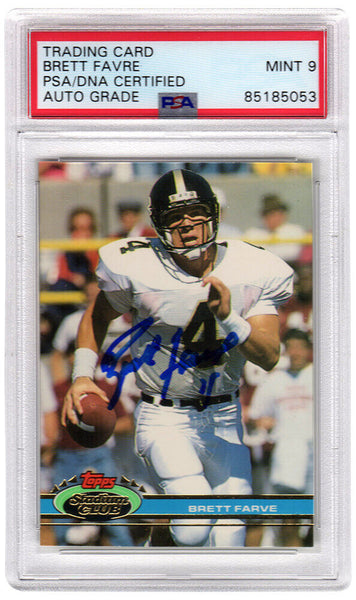 Brett Favre Signed 1991 Topps Stadium Club Rookie Card #94 -(PSA Slab / Auto 9)