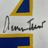 Framed Signed Jerry West 35x39 West Virginia Blue Jersey JSA COA