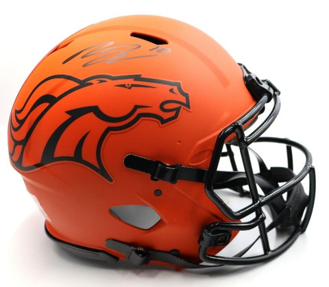 Bo Nix Autographed Denver Broncos Orange Rave Pro Speed Helmet Beckett COA