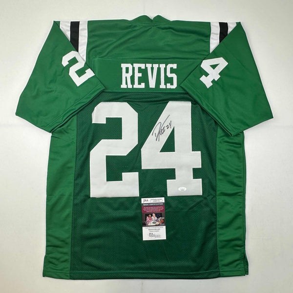 Autographed/Signed Darrelle Revis New York Green Football Jersey JSA COA