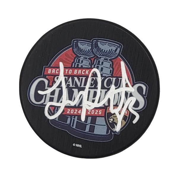 Sam Reinhart Signed Panthers 2025 Back To Back Stanley Cup Champions Puck BAS