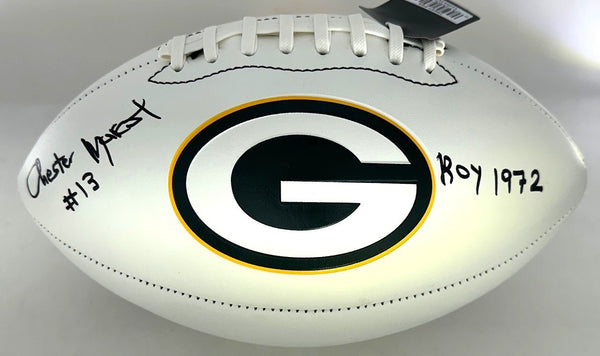 Packers CHESTER MARCOL Signed White Panel Green Bay LOGO Football AUTO w/ ROY 72