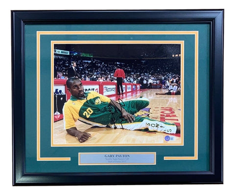 Gary Payton Signed Framed 11x14 Seattle Supersonics Photo HOF 2013 BAS