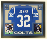 Edgerrin James Signed Indianapolis Colts 38"x 43" Framed Jersey (Beckett) R.B.