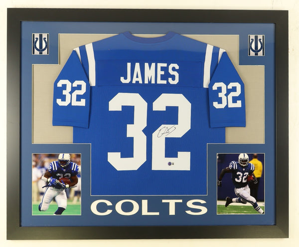 Edgerrin James Signed Indianapolis Colts 38"x 43" Framed Jersey (Beckett) R.B.
